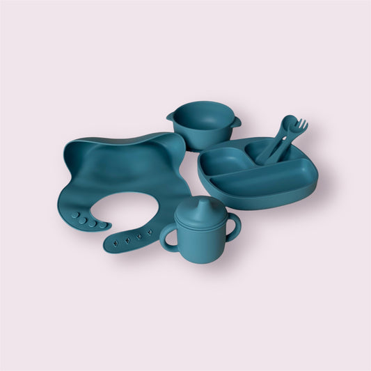 Blue Silicone Weaning Set – Safe & Stylish Baby Feeding Essentials - WM BUBBLES